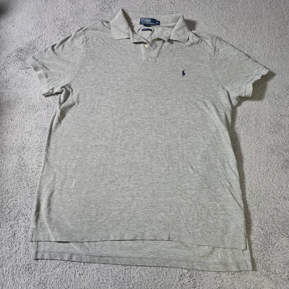 Polo Ralph Lauren Mens XL Polo Shirt Gray Custom Fit Cotton Pique Short Sleeve